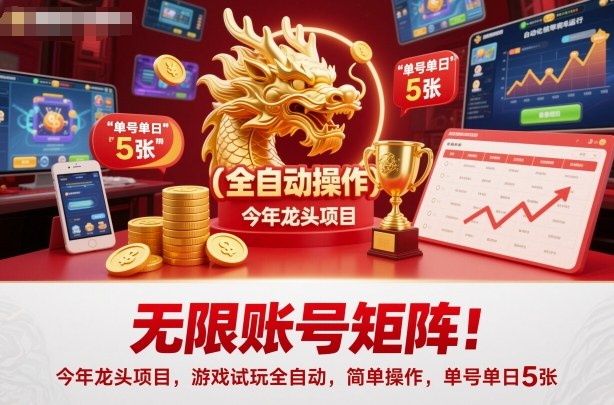 无限账号矩阵！今年龙头项目，游戏试玩全自动，简单操作，单号单日5张【揭秘】-金钱豹